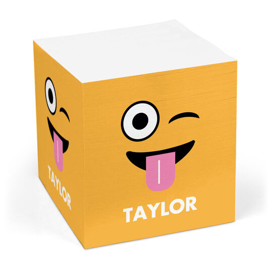 Yellow Emoji Silly Face Sticky Memo Cube